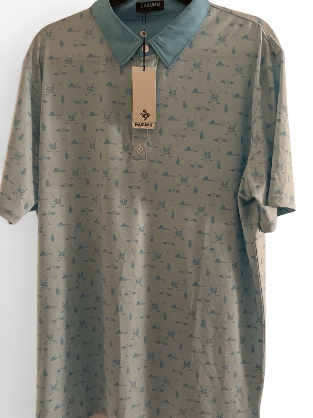 Hasumu Men's(L) Aqua Printed Polo Shirt